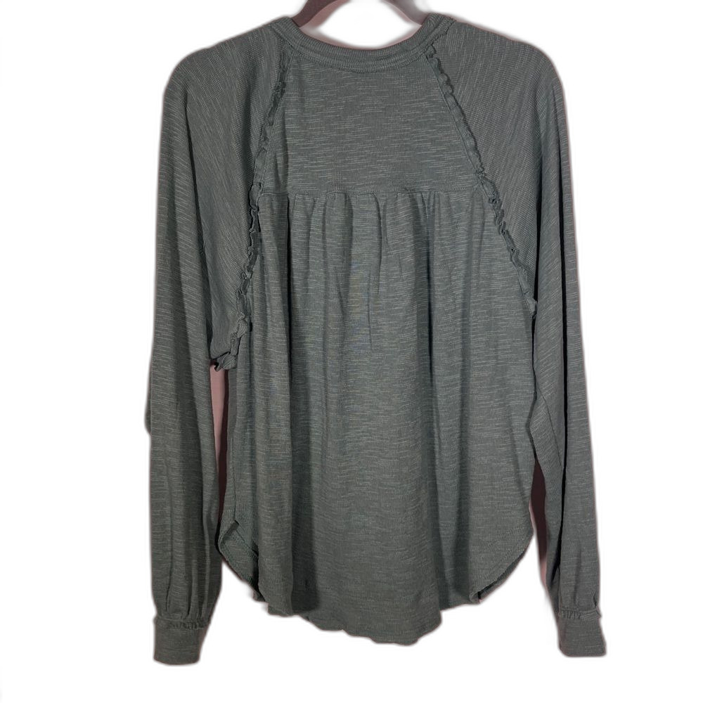 PILCRO ANTHROPOLOGIE RUFFLED RAGLAN BLOUSE GREEN LARGE - Picture 6 of 6